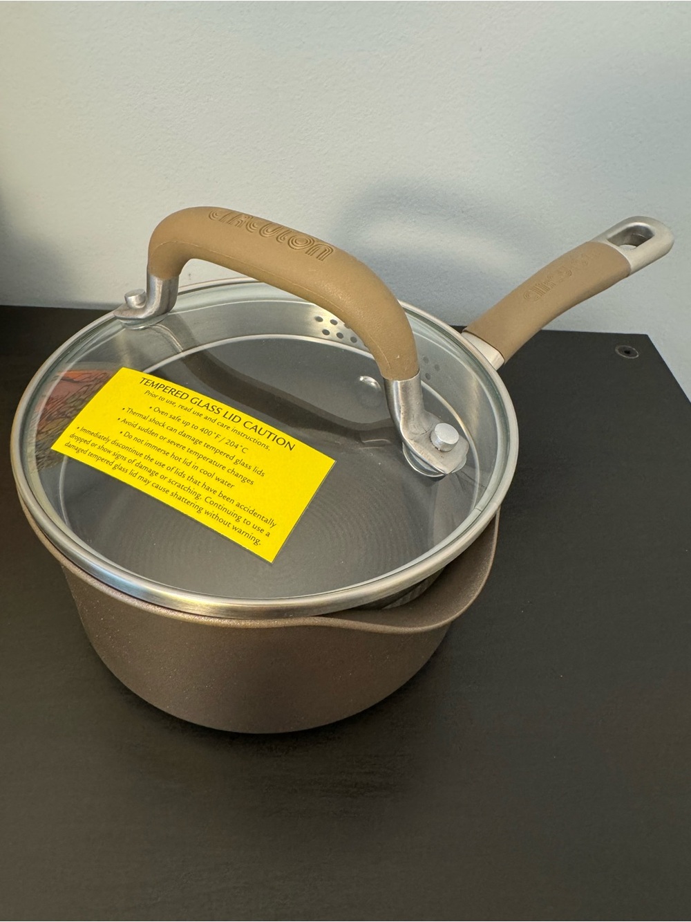 Circulon Premier Professional 1 QT Saucepan nonstick glass straining lid bronze